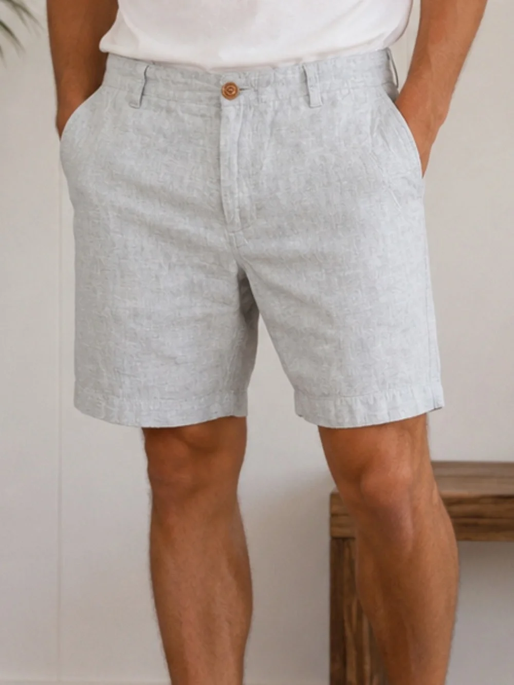 J. Crew Light Gray Flat-Front Linen-Blend‎ Shorts